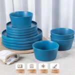Dinnerware Sets for 4 - CJDC-QUELO 12-Piece Stoneware Plates and Bowls Sets, Cer... - Image 4