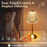 Cordless lamp,Dimmable Crystal Table Lamp 3 Colors LED Gold Lamp,Touch Lamp Diam... - Image 4