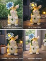 GoGnome Solar Rabbit Garden Statue with LED Flower – Hand-Painted Resin Bunny Fi... - Image 3