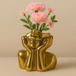 Face Vase Unique Ceramic Vase for Room,Office,Home Decor,Gold,A - Image 3