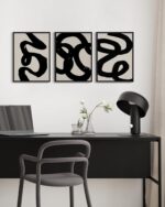 PHOPAGO Black Abstract Wall Art Ink Wash Minimalist Lines Framed Canvas Painting... - Image 7