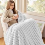 NEWCOSPLAY Super Soft Throw Blanket White Premium Silky Flannel Fleece 3D Ribbed... - Image 4