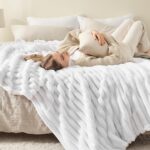 NEWCOSPLAY Super Soft Throw Blanket White Premium Silky Flannel Fleece 3D Ribbed... - Image 5