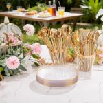 Rubtlamp 100 Pack Clear Gold Plastic Dessert Plates, 6Inch Clear Gold Small Appe... - Image 4