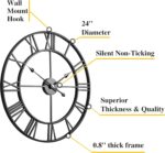 CLXEAST Silent 24 Inch Wall Clocks for Living Room Decor, Large Black Metal Roma... - Image 3