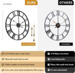 CLXEAST Silent 24 Inch Wall Clocks for Living Room Decor, Large Black Metal Roma... - Image 4