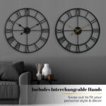 CLXEAST Silent 24 Inch Wall Clocks for Living Room Decor, Large Black Metal Roma... - Image 5