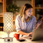 Crystal Table Lamp with USB C+A Ports, 3 Way Dimmable Touch Lamp with Crystal Sh... - Image 4