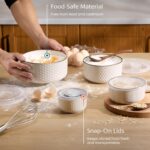 KooK Serving Bowls, with Lids, Ceramic Nesting Bowls, Set of 4, Embossed, Kitche... - Image 3