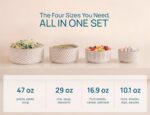 KooK Serving Bowls, with Lids, Ceramic Nesting Bowls, Set of 4, Embossed, Kitche... - Image 4