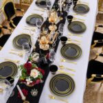 WELLIFE 600 PCS Black and Gold Disposable Dinnerware Set for 100 Guests, Gold ri... - Image 5