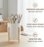 4.72" Gold Pen Holder Aesthetic Pencil Holder for Desk, Gold Desk Organizers and... - Image 4