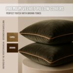 2 Pack Velvet Decorative Throw Pillow Covers, 18"x18", Green and Camel, Solid, M... - Image 3