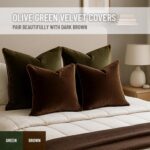 2 Pack Velvet Decorative Throw Pillow Covers, 18"x18", Green and Camel, Solid, M... - Image 6
