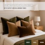 2 Pack Velvet Decorative Throw Pillow Covers, 18"x18", Green and Camel, Solid, M... - Image 8
