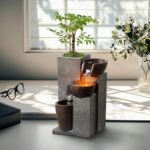 Resin Tabletop Waterfall Fountain with LED Light & Plant Pot, Indoor Desk Water ... - Image 3