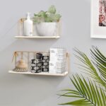 ZGZD White Versatile Wood Floating Shelf with Gold Metal Wire Frame - Stylish Wa... - Image 5