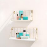 ZGZD White Versatile Wood Floating Shelf with Gold Metal Wire Frame - Stylish Wa... - Image 6