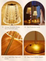 Crystal Cordless Lamp, Dimmable+3 Colors Rechargeable Lamp, Touch+2000mAh Batter... - Image 5