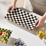 Porlien Checker Black and White 12-inch Rectangle Serving Platters Set of 3 for ... - Image 3