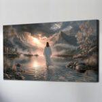UZMKM Jesus Walking on Water Wall Art, Framed Christian Painting, Spiritual Reli... - Image 3