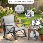 COSIEST 3 Piece Bistro Set Patio Rocking Chairs Outdoor Furniture w Warm Gray Cu... - Image 3