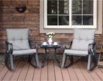 COSIEST 3 Piece Bistro Set Patio Rocking Chairs Outdoor Furniture w Warm Gray Cu... - Image 4