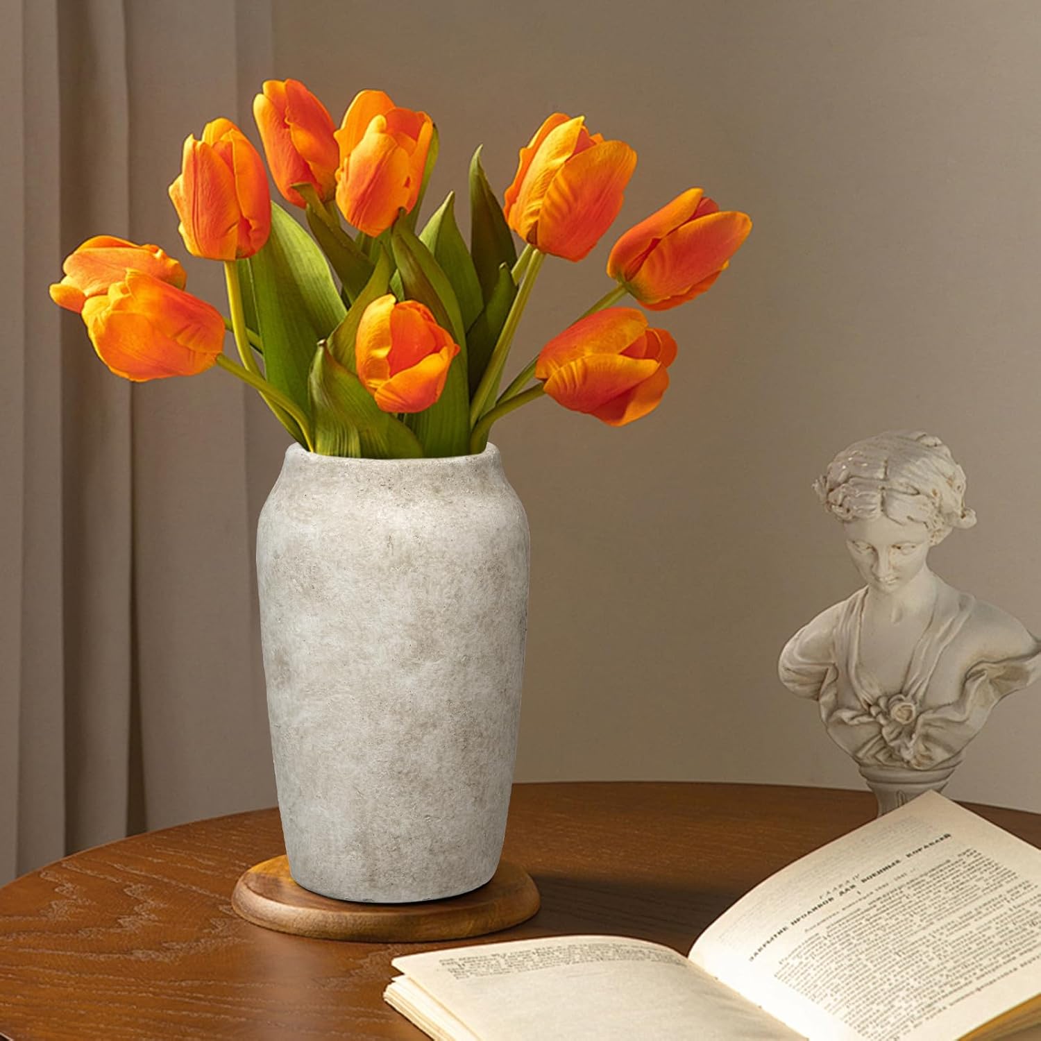 Briful Rustic Vintage Ceramic Vase, 9.06'' Farmhouse Table Decor with Wide Mouth... - Image 3