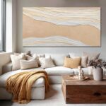Dolidoteart Beige White Canvas Wall Art, Large Wall Art for Living Room, Hand Pa... - Image 6