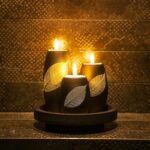 IYARA CRAFT Candle Holder Set with Tray – 3 Handmade Wood Tealight Holders, Blac... - Image 6