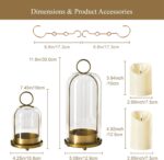 5"&4" Metal Candle Holder with Handmade Glass Dome in Brass & 2 Timer Candles, S... - Image 3