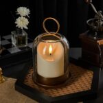 5"&4" Metal Candle Holder with Handmade Glass Dome in Brass & 2 Timer Candles, S... - Image 4