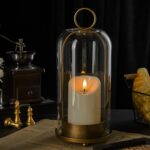 5"&4" Metal Candle Holder with Handmade Glass Dome in Brass & 2 Timer Candles, S... - Image 5
