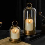 5"&4" Metal Candle Holder with Handmade Glass Dome in Brass & 2 Timer Candles, S... - Image 6