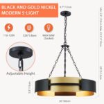Modern Chandelier 26" Industrial Light Fixture Black and Gold 5-Light Large Drum... - Image 4