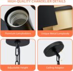 Modern Chandelier 26" Industrial Light Fixture Black and Gold 5-Light Large Drum... - Image 5