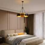 Modern Chandelier 26" Industrial Light Fixture Black and Gold 5-Light Large Drum... - Image 7