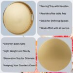 Round Gold Decorative Serving Tray with Handles, 13” Versatile Ottoman Tray for ... - Image 4