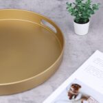Round Gold Decorative Serving Tray with Handles, 13” Versatile Ottoman Tray for ... - Image 5