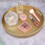 Round Gold Decorative Serving Tray with Handles, 13” Versatile Ottoman Tray for ... - Image 6