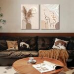 TJRRKYHY 2Pcs Modern Boho Abstract Canvas Wall Art Beige Minimalist Woman Line A... - Image 3