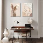 TJRRKYHY 2Pcs Modern Boho Abstract Canvas Wall Art Beige Minimalist Woman Line A... - Image 7