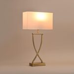 21'' Gold Bedside Lamps Set of 2, White Rectangular Linen Shades, Luxury Wrought... - Image 3
