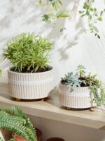 LE TAUCI Succulent Planters, 6.5+8 Inch Ceramic Indoor Plant Pot with Drainage H... - Image 3