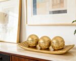 Gold Decorative Orbs with Tray Set, 3Pcs Resin Decorative Balls with Tray, Moder... - Image 5