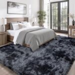 8x10 Area Rugs for Living Room Bedroom: Black Grey Soft Fluffy Shag Upgrade Non-... - Image 3
