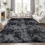 8x10 Area Rugs for Living Room Bedroom: Black Grey Soft Fluffy Shag Upgrade Non-... - Image 4