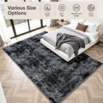 8x10 Area Rugs for Living Room Bedroom: Black Grey Soft Fluffy Shag Upgrade Non-... - Image 6