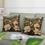 Embroidery Style Gardenia Throw Pillow Covers 18x18 Set of 2, Soft Retro Flower ... - Image 3