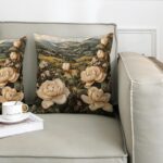Embroidery Style Gardenia Throw Pillow Covers 18x18 Set of 2, Soft Retro Flower ... - Image 4